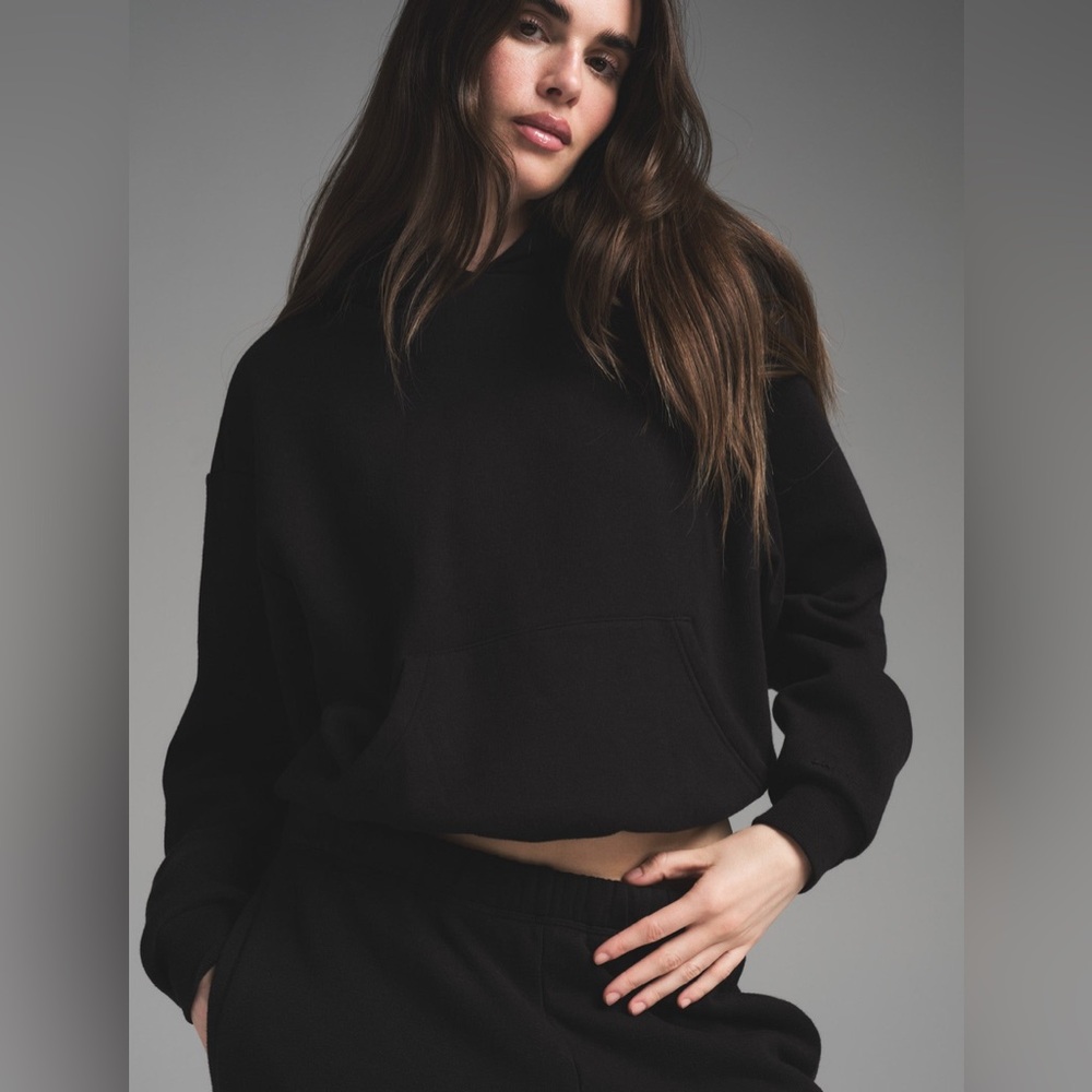 SKIMS Black Cropped Hoodie Sweater